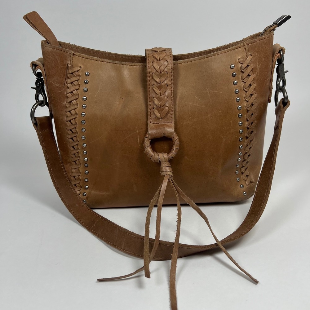 Montana West Womens Leather Concealed Carry Crossbody Bag Brown Western Studded